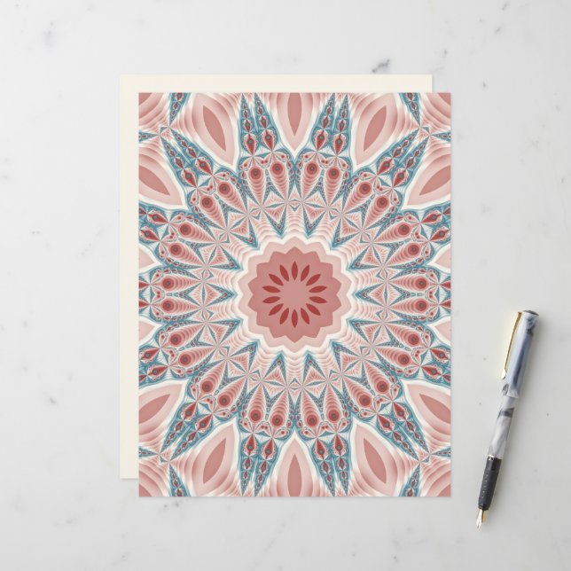 Papier Mandala fractal art moderne saisissant en kaléidos (Devant/Arrière en situation)