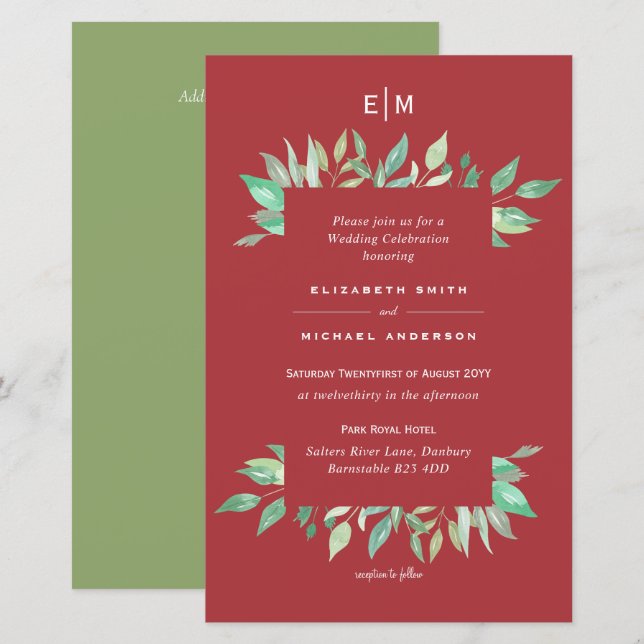 Papier Maple Red Green Magnolia Budget Mariage Inviter A9 (Devant / Derrière)