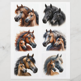 Papier Mares et poulains ・ Aquarelle Cheval Coupes Fussy