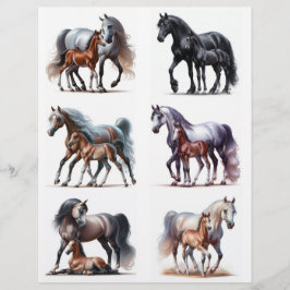 Papier Mares et poulains ・ Aquarelle Cheval Fussycut