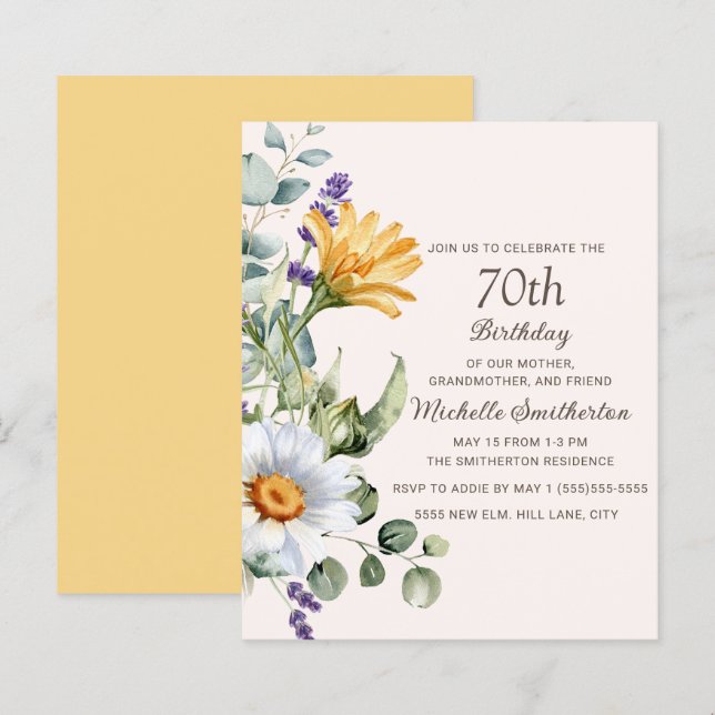 Papier Marguerites blanches Fleurs sauvages jaunes 70e an (Devant / Derrière)