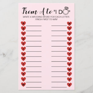Papier Mariage A à Z Jeu - Activité Fête des mariées amus