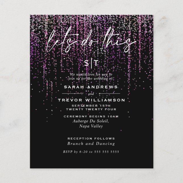 Papier Mariage à faible budget Edgy Magenta Parties scint (Devant)