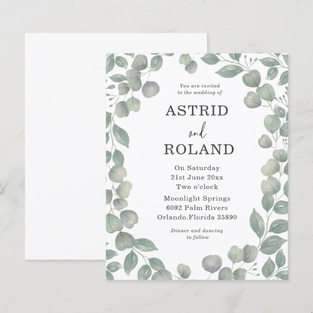 Papier Mariage à l'aquarelle eucalyptus rustique de budge (Devant / Derrière)