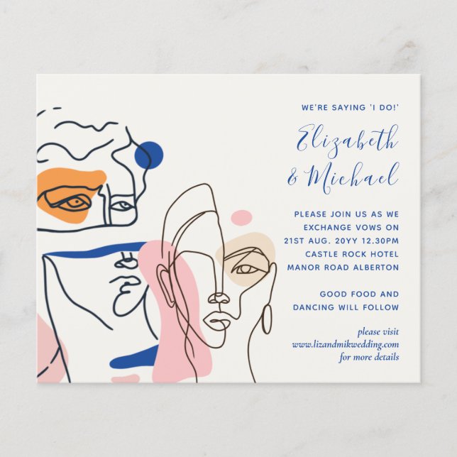Papier Mariage Abstrait de corail bleu moderne (Devant)
