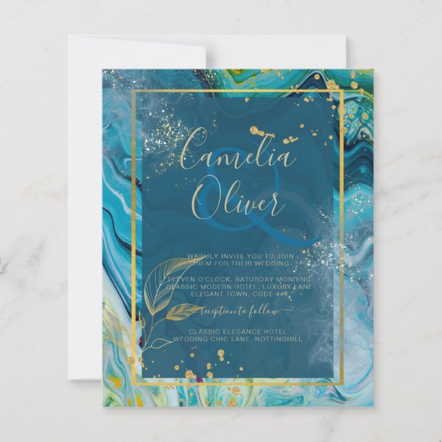 Papier Mariage Abstrait Peacock Blue Gold (Devant)
