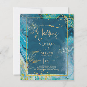 Papier Mariage Abstrait Peacock Blue Gold
