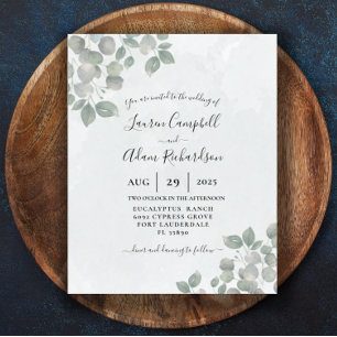 Papier Mariage aquarelle vert sauge Eucalyptus budget