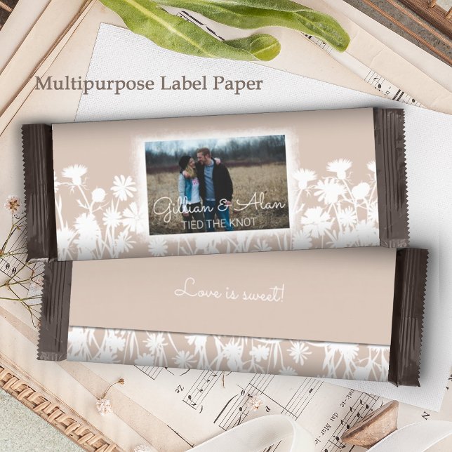 Papier Mariage Beige clair naturel Barre de bonbons (light beige white floral botanical wedding personalized chocolate candy bar wrapper labels paper)
