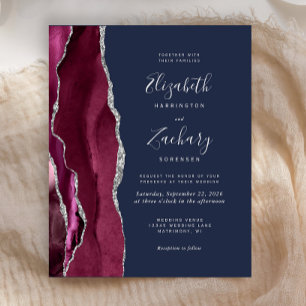 Papier Mariage Bleu Nuit Argent Agate Bourgogne Économiqu