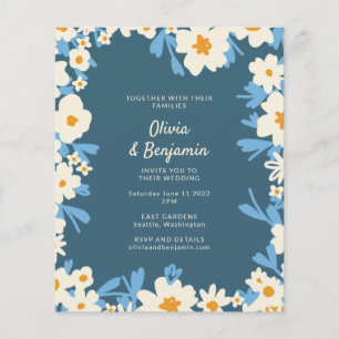 Papier Mariage bohème bleu et blanc floral coloré à petit