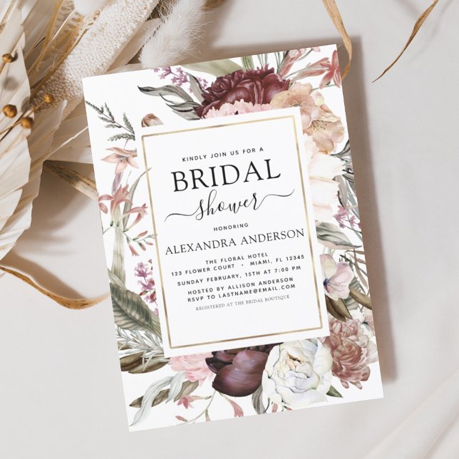 Papier Mariage Bohème Chic Rose Poussiéreux Bourgogne Fêt (Créateur téléchargé)