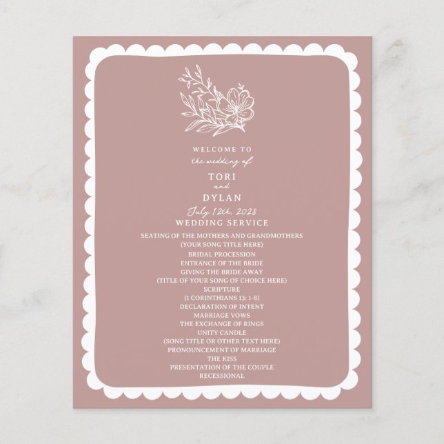 Papier Mariage Botanique Floral Rose (Devant)