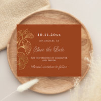 Mariage brûlé orange ginkgo or enregistrer la date