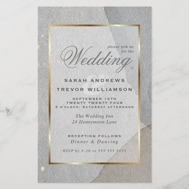 Papier Mariage Budget Abstrait Pewter Wabi Sabi Invitati (Devant)