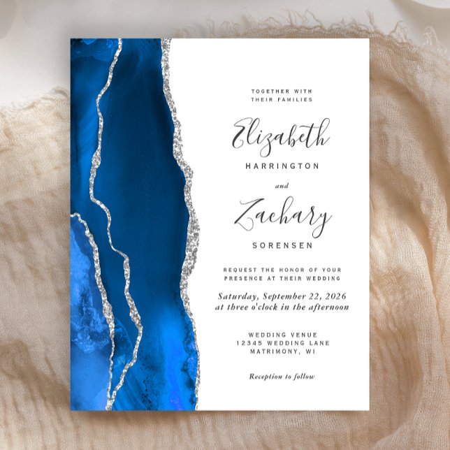 Papier Mariage Budget Agate Bleu Royal Argent (Créateur téléchargé)