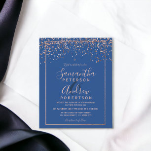 Papier mariage budget bleu confetti en or rose