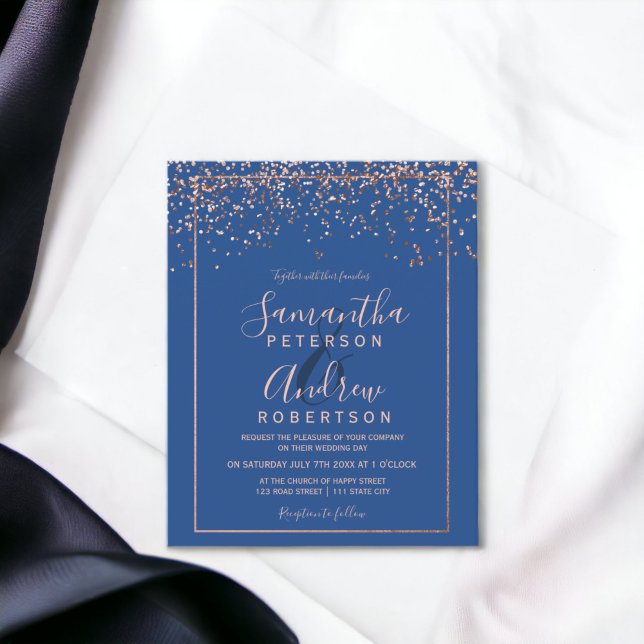 Papier mariage budget bleu confetti en or rose (Rose gold confetti blue budget wedding)