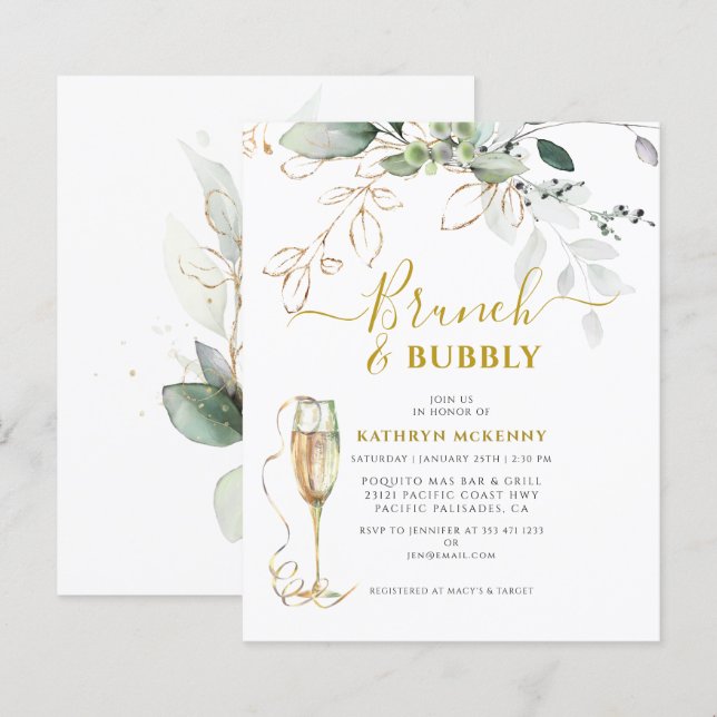 Papier Mariage Budget Calligraphie Eucalyptus Gold Shower (Devant / Derrière)