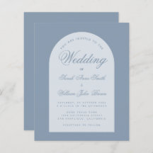 Mariage Budget Dusty Blue Arch Script Invitation