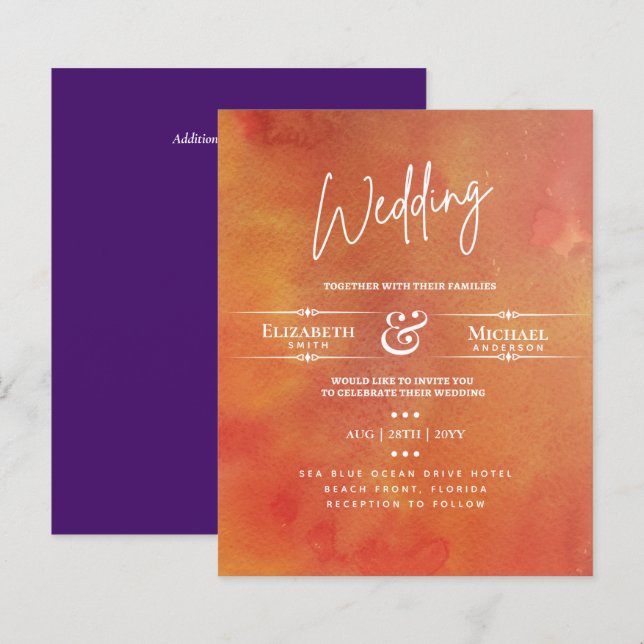 Papier Mariage BUDGET Inviter Orange Purple Laver (Devant / Derrière)