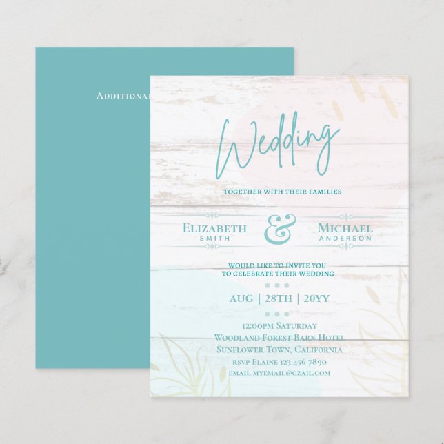 Papier Mariage BUDGET Inviter Turquoise Rose Gold Abstrai (Devant / Derrière)