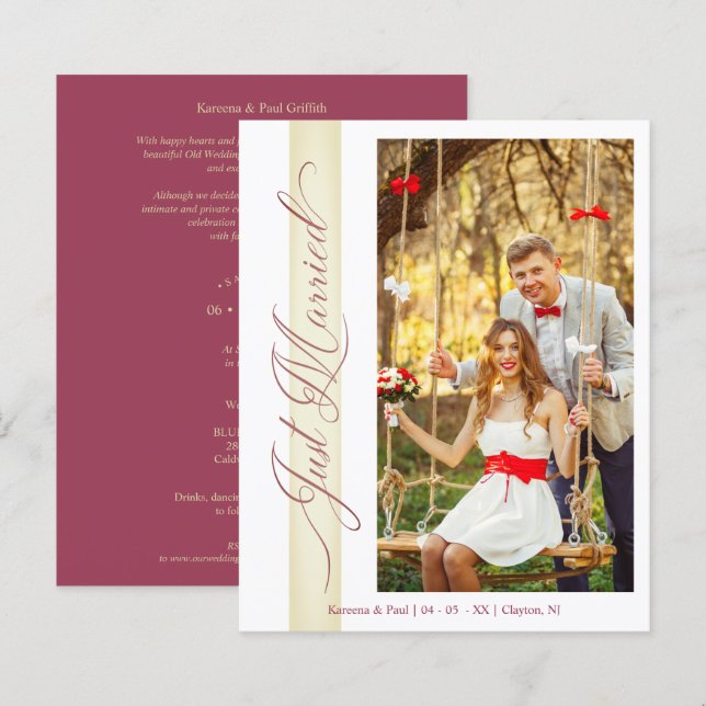 Papier Mariage Budget Juste Marié Main Lettre Photo (Devant / Derrière)