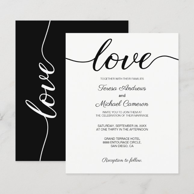 Papier Mariage budget moderne chic noir et blanc (Devant / Derrière)