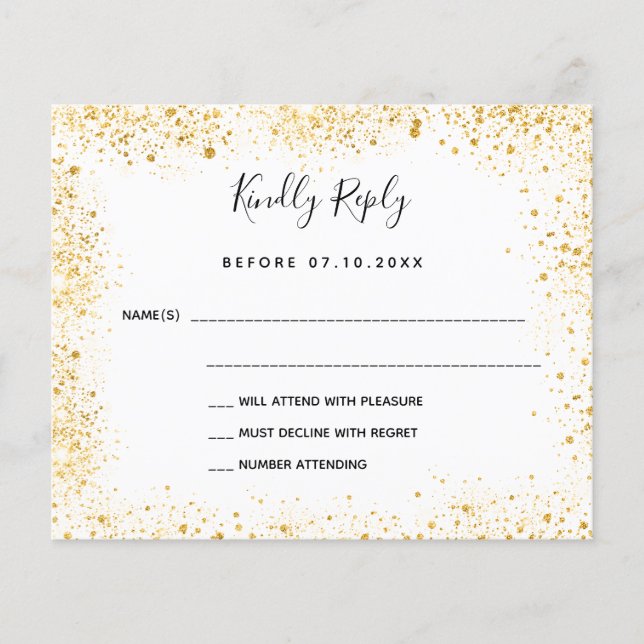 Papier Mariage budget or blanc éclatant RSVP (Devant)