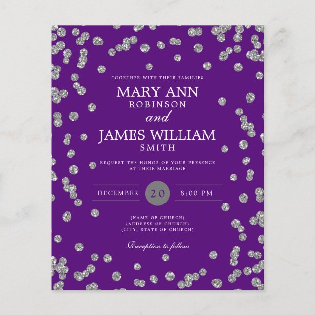 Papier Mariage budget Parties scintillant argent Invitati (Devant)