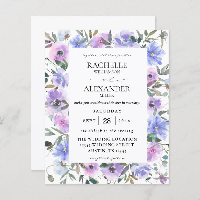 Papier Mariage Budget Peri & Fleurs Violettes (Devant / Derrière)