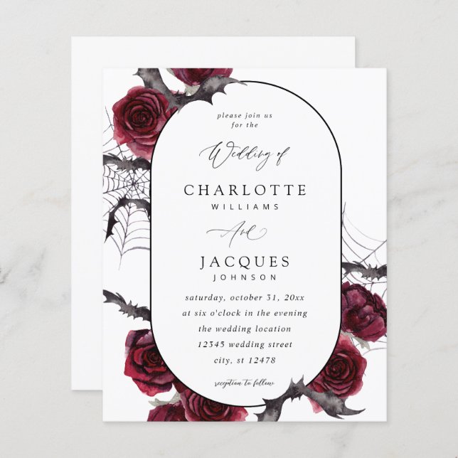 Papier Mariage Budget Red Rose Halloween chauves-souris - (Devant / Derrière)