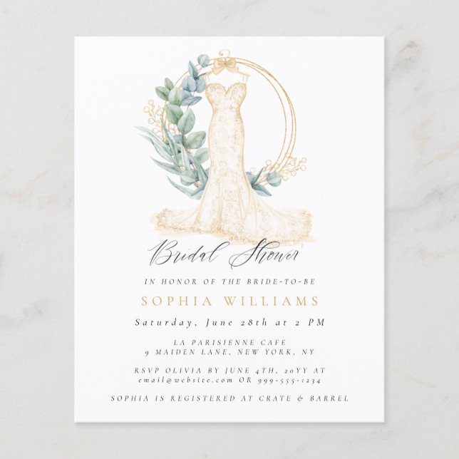 Papier Mariage Budget Robe de douche nuptiale Invitation (Devant)