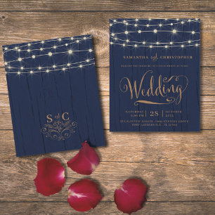 Papier Mariage Budget Rustique Lumières de Chaîne Bleu Ma