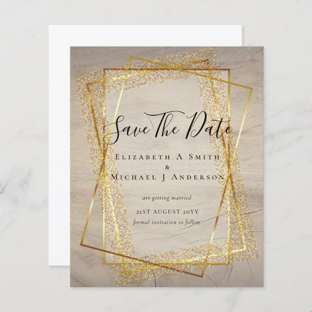 Papier MARIAGE BUDGET SAVE DATES Gold Support postal (Devant / Derrière)