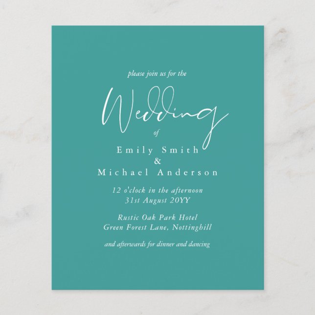 Papier Mariage budget turquoise bleu blanc (Devant)