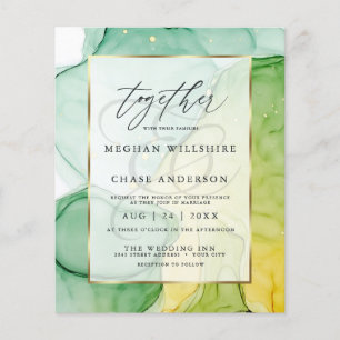 Papier Mariage Budget Vibrant Vert Or Abstrait Encre
