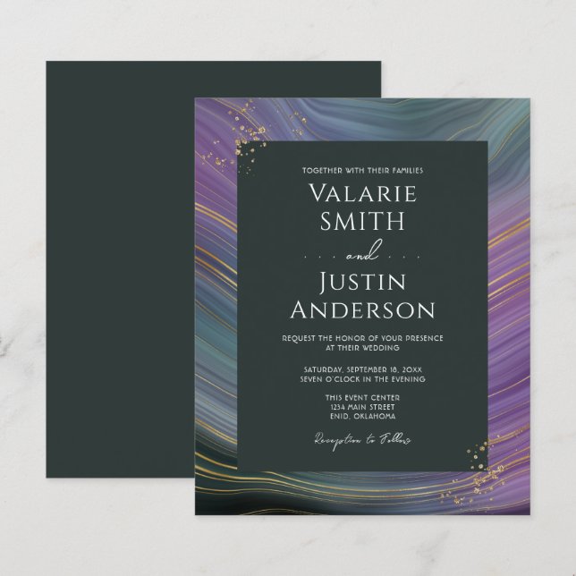 Papier Mariage budgétaire en pierre d'âge bleu et violet (Devant / Derrière)