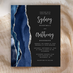 Papier Mariage Calligraphié Budget Bleu Nuit Agate Argent