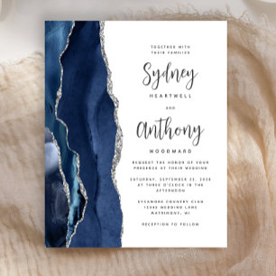 Papier Mariage Calligraphié Budget Bleu Nuit Agate Argent