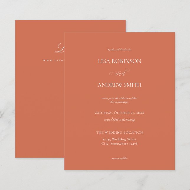 Papier Mariage Calligraphie Orange Saumon Budget (Devant / Derrière)