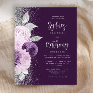 Papier Mariage calligraphié violet argent floral budgétai
