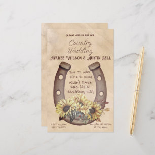 Papier Mariage campagnard fer à cheval et tournesol