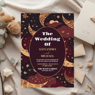 Papier Mariage céleste élégant bordeaux or à budget