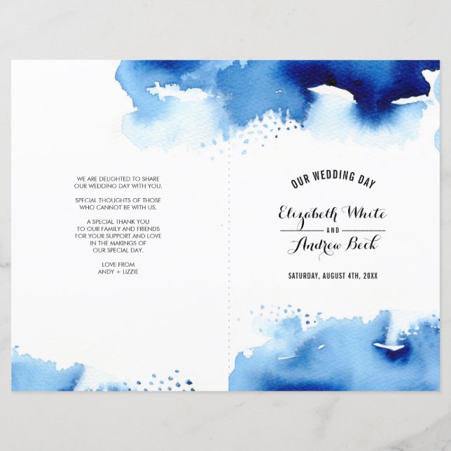 Papier MARIAGE CEREMONY chic aquarelle bleu (Devant)