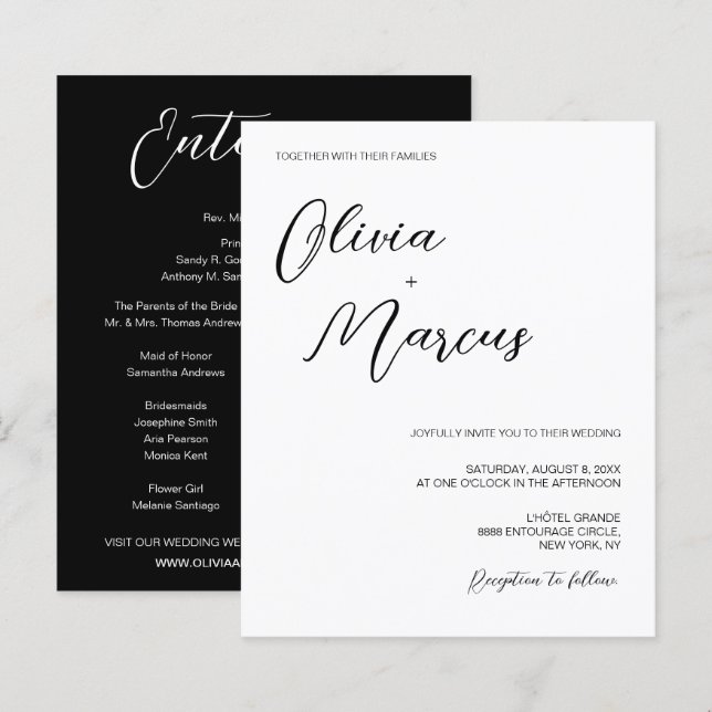 Papier Mariage chic noir et blanc à petit budget scénario (Devant / Derrière)
