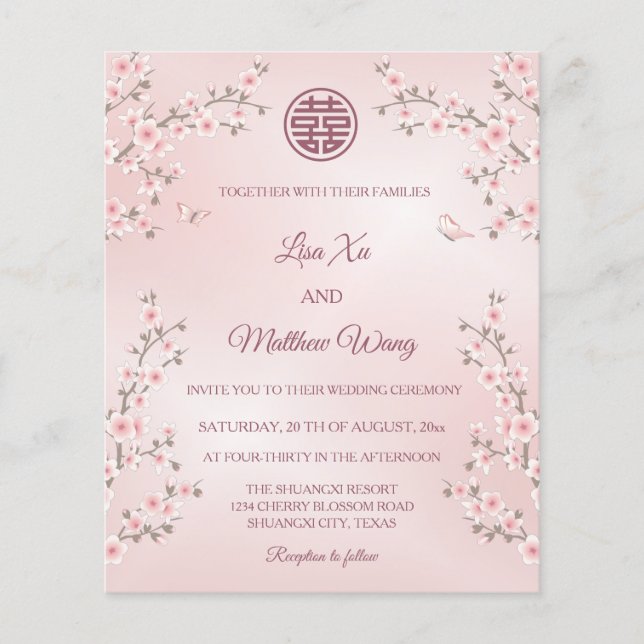 Papier MARIAGE chinois du budget Dustet rose cerisier en  (Devant)
