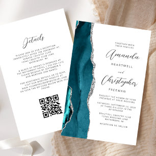 Papier Mariage Code QR Agate Argent Bleu Sarcelle Budget