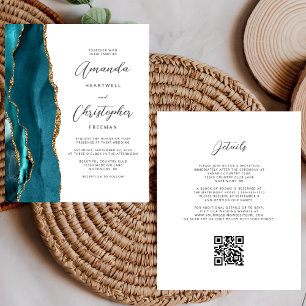 Papier Mariage Code QR Agate Or Bleu Sarcelle Budget