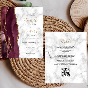 Papier Mariage Code QR de Marbre Agate Or de Bourgogne